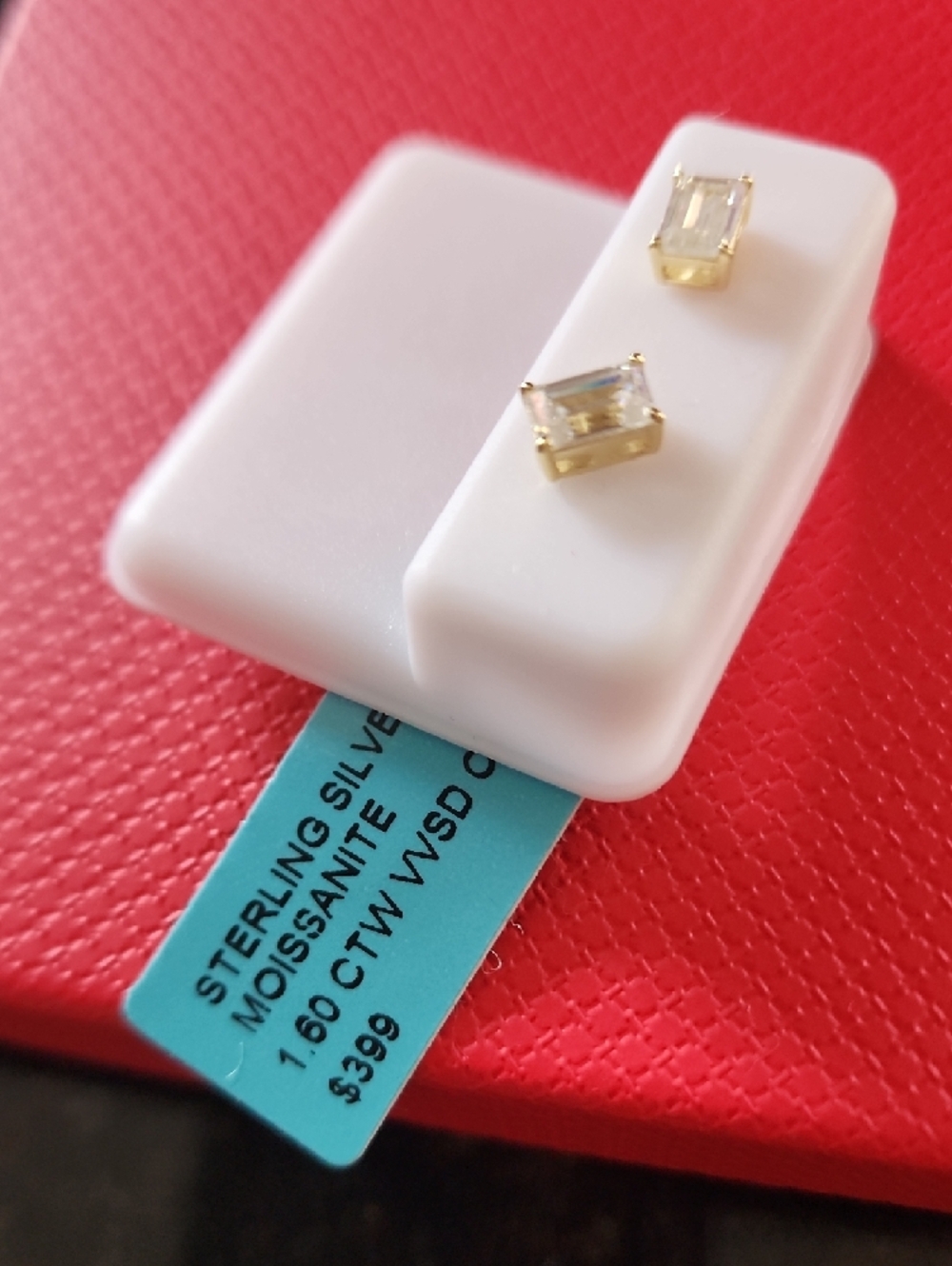 ✨️:Moissanite Emerald Cut Stud Earrings 1.60 CTW 925 Sterling Silver VVS D C - Picture 4 of 4